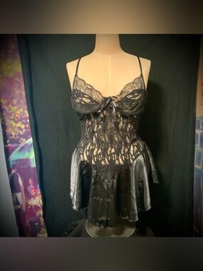 Mayela Black Lace Teddy Nighty 3X NWOT Flowy Babydoll Lingerie